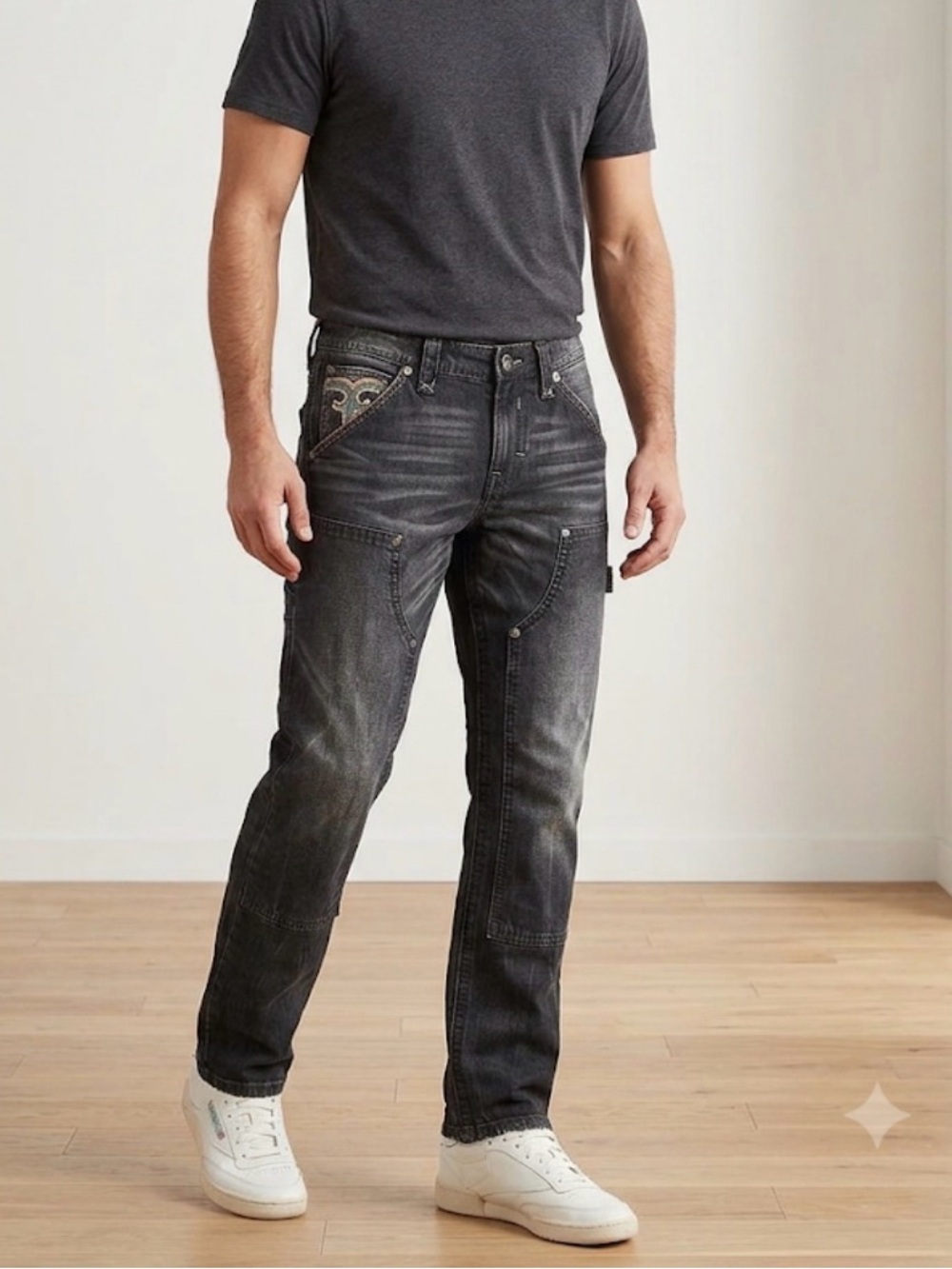 New $179 Men's Rock Revival washed black straight Jeans 32 x 32